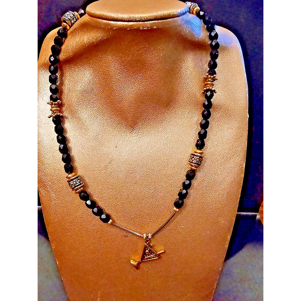 Alex & Ani Made With Love Black Beaded Martini Glass Charm Necklace Mixed Metal